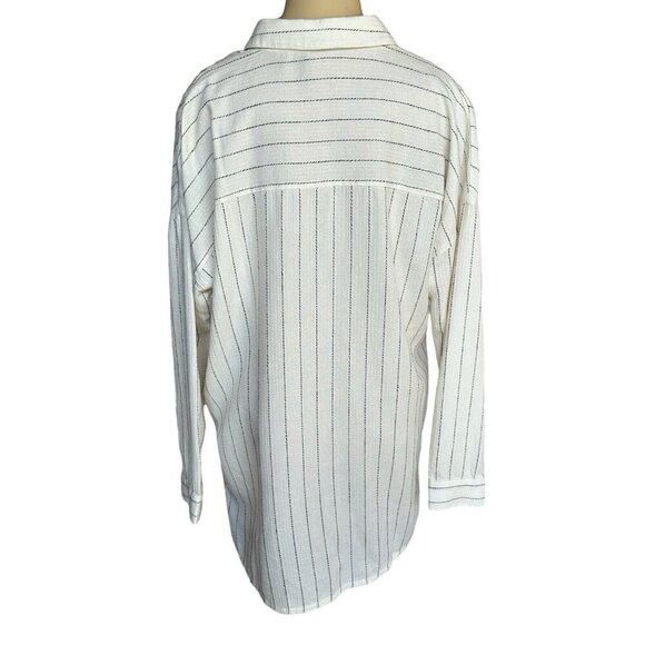 NWT‎ Eileen Fisher Classic Shirt XS Gauzy Organic Cotton Blend Stripes Coastal - Picture 4 of 12